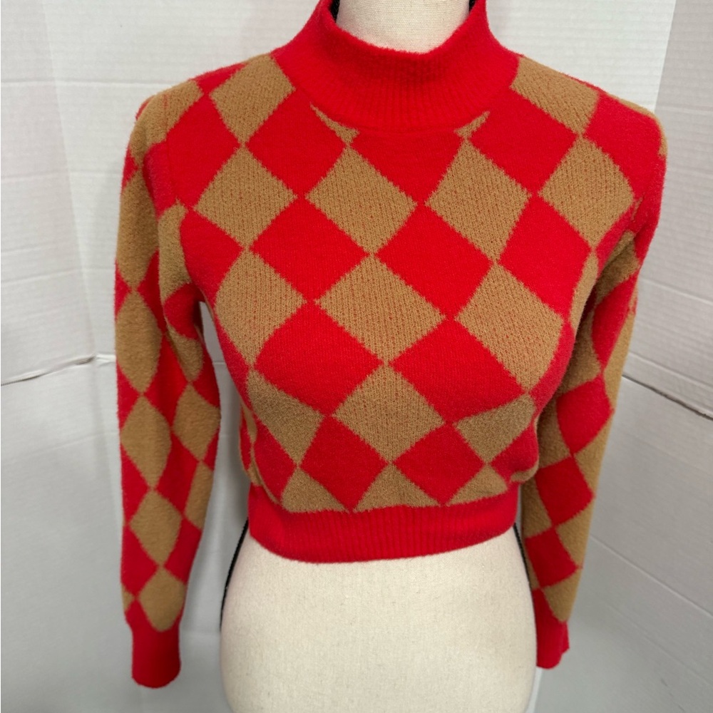 NWOT cocovive red/tan argyle sweater